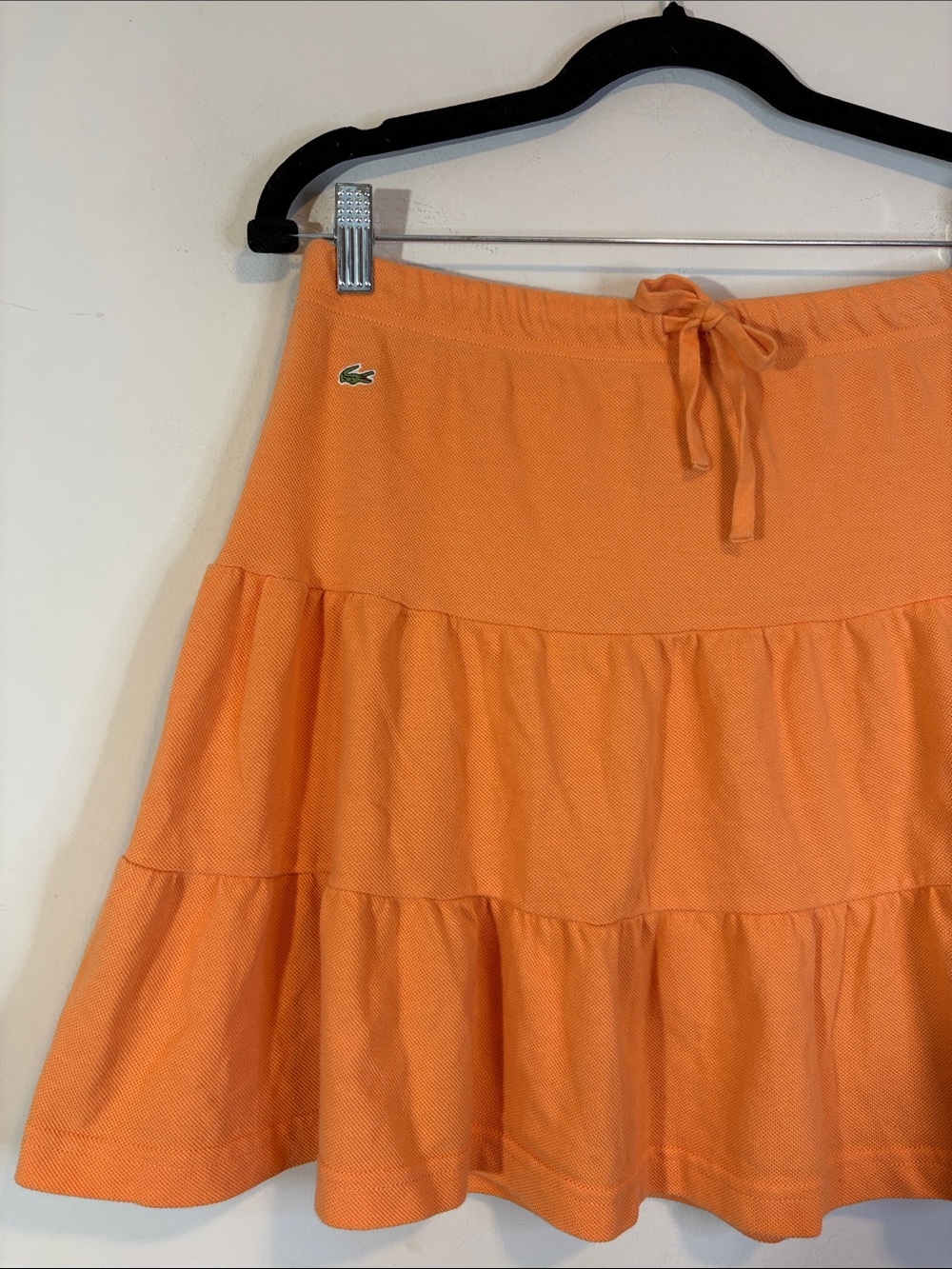 Tangerine Orange 100% Cotton Piqué Lacoste Tiered Mini Skirt Medium Size 38